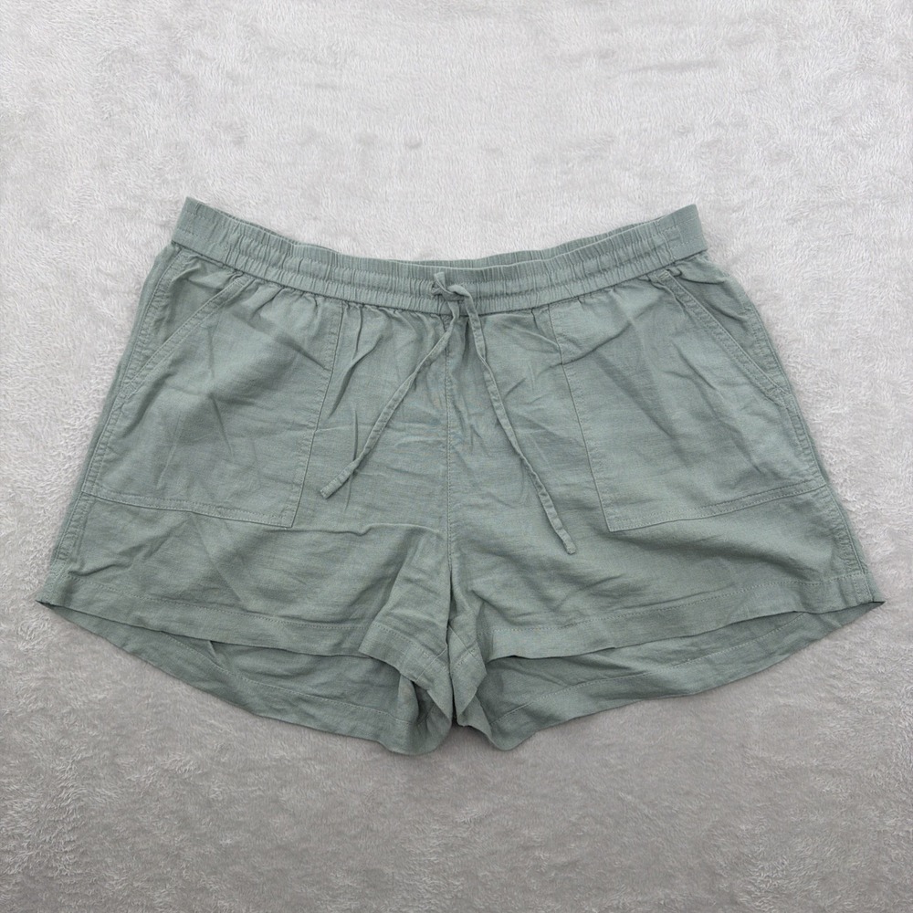 J‎ Crew Linen Blend Seaside Shorts Gray Drawstring Large Neutral Vacation Beach